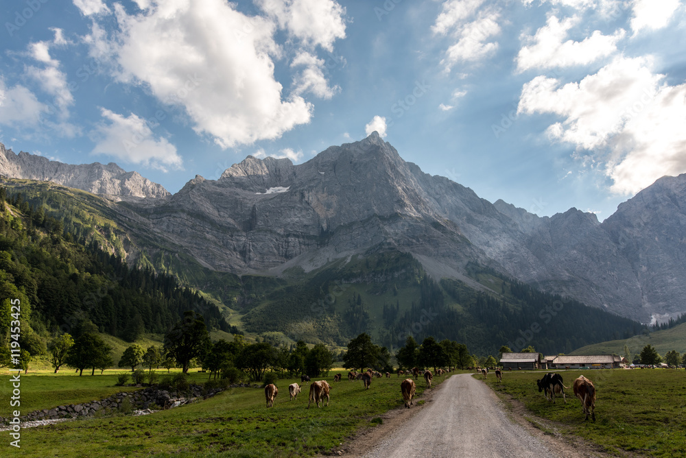Scenic mountain landscape at Grosser Ahornboden in Tyrol Austria
