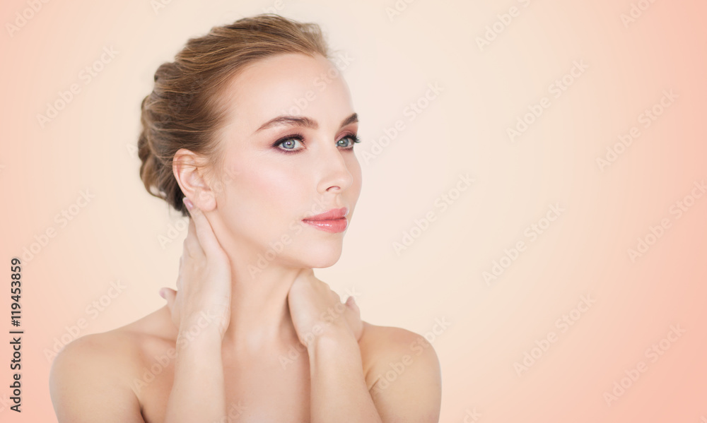 beautiful young woman face and hands beautiful young woman face and hands