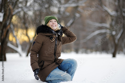 Young woman having fun in winter