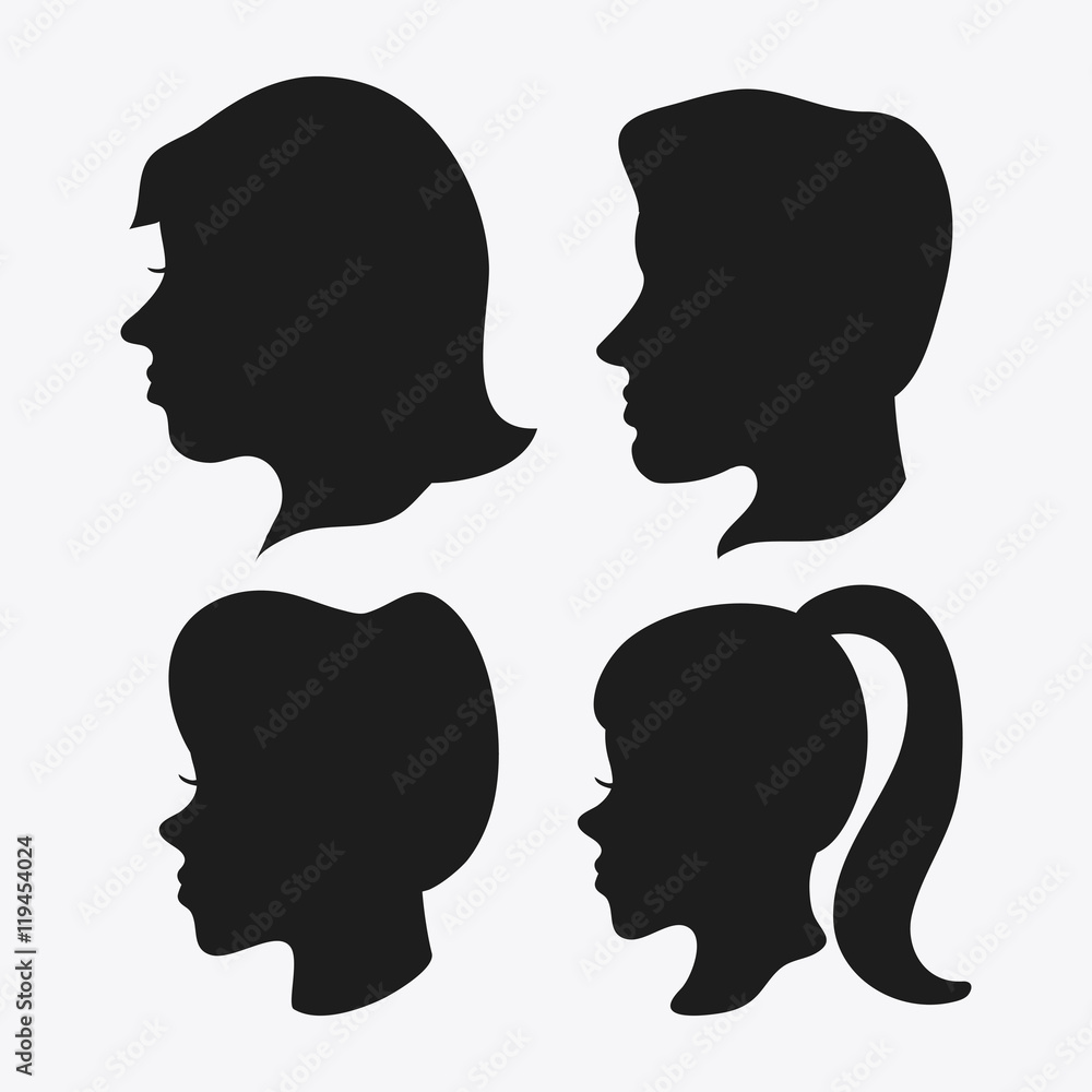 people woman man male female head person human profile silhouette icon. Flat and Isolated design. Vector illustration