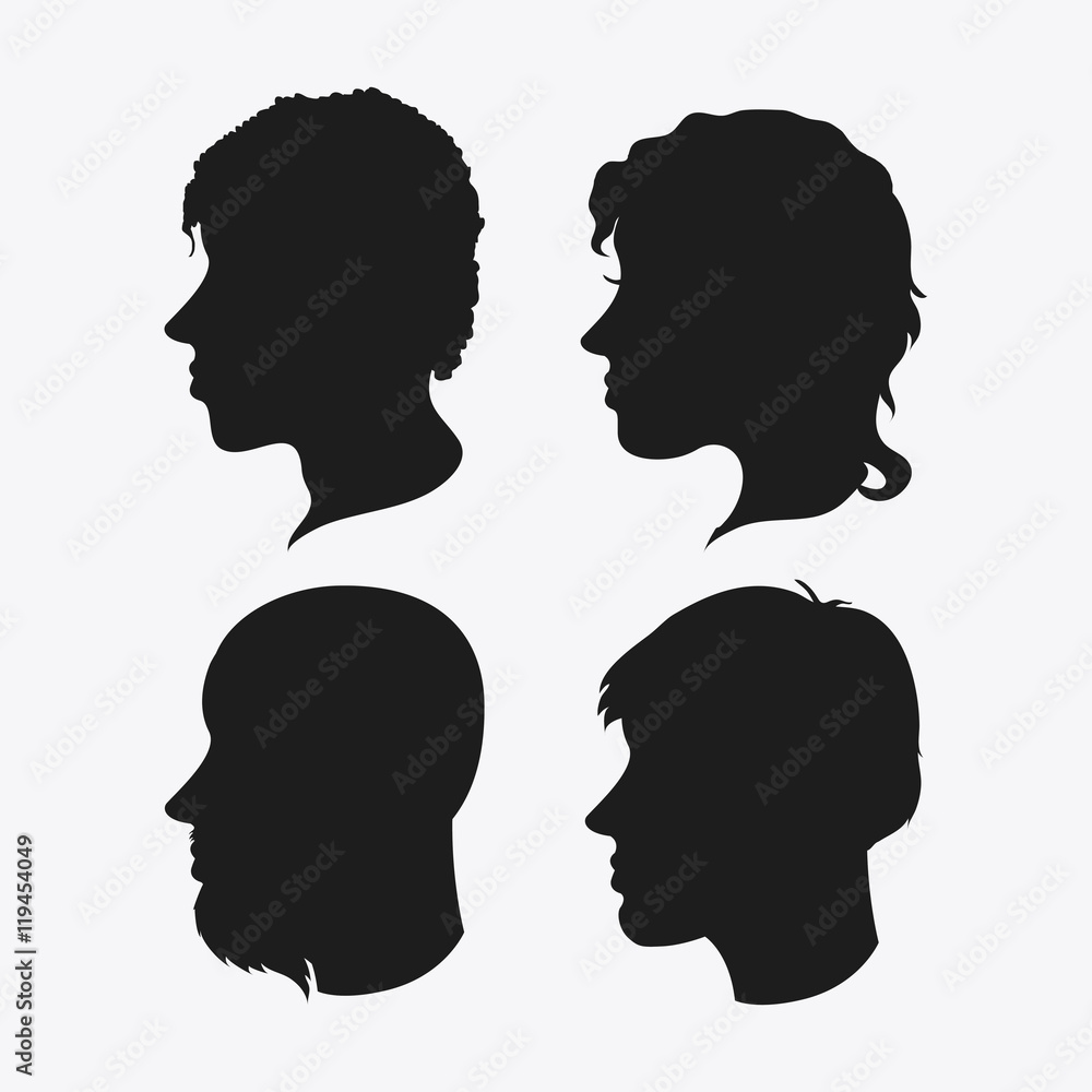 people woman man male female head person human profile silhouette icon. Flat and Isolated design. Vector illustration
