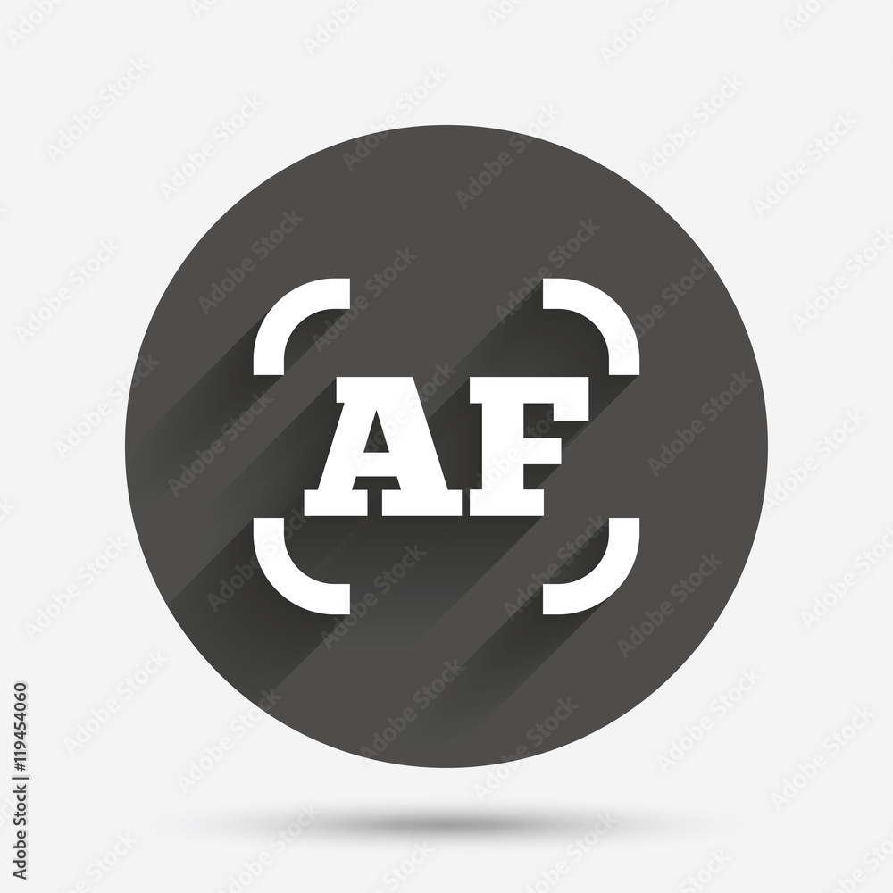Autofocus photo camera sign icon. AF Settings. Autofocus photo camera sign icon. AF Settings.