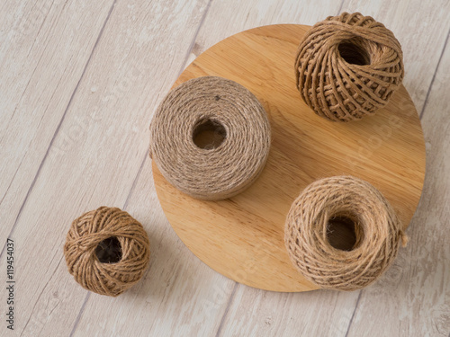 hemp rope on warm wood background