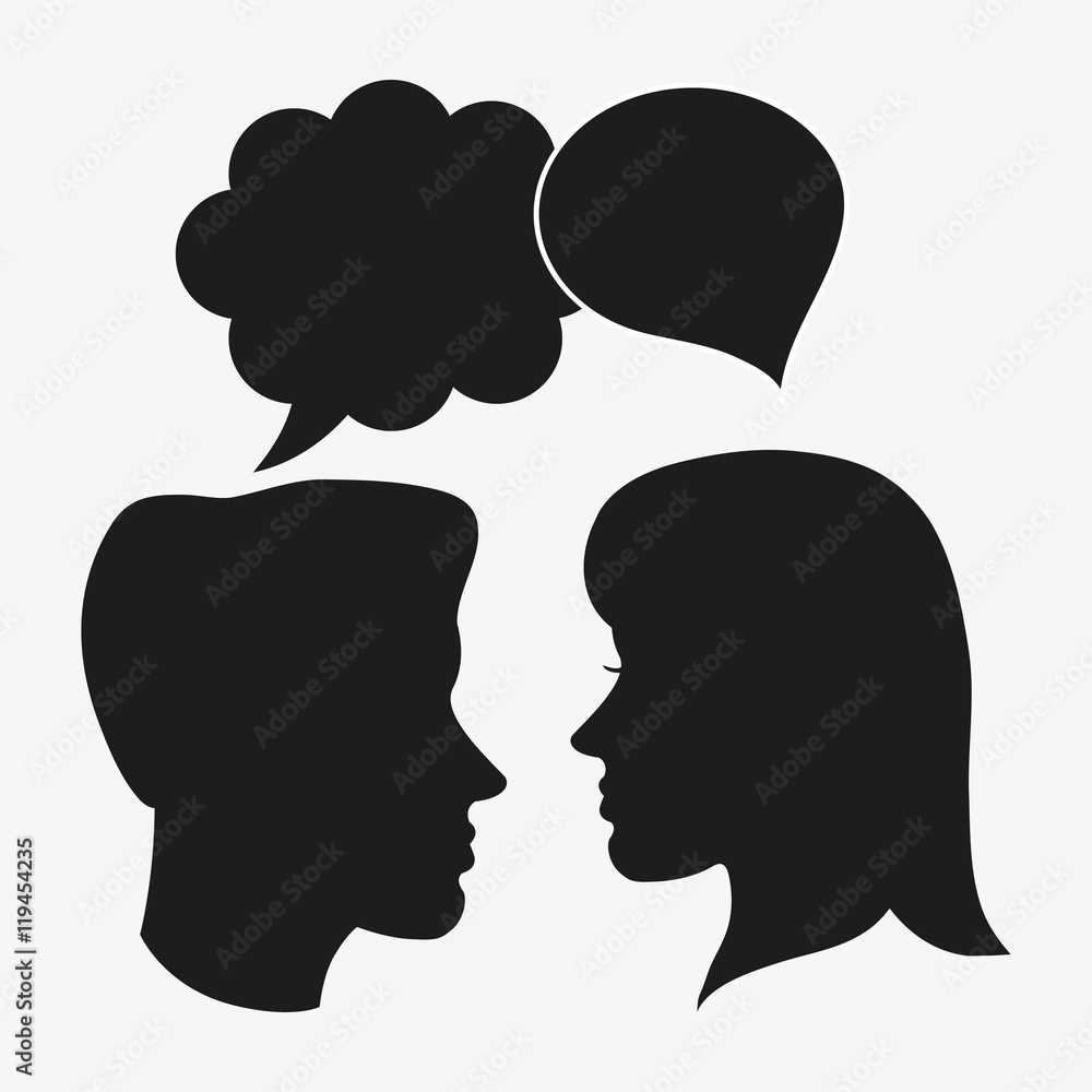people bubble woman man male female head person human profile silhouette icon. Flat and Isolated design. Vector illustration