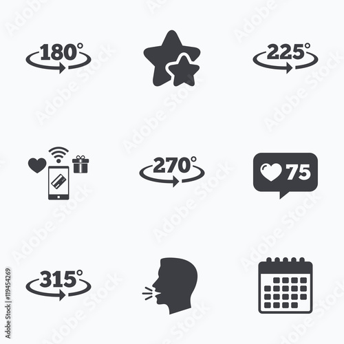 Angle degrees icons. Geometry math signs.
