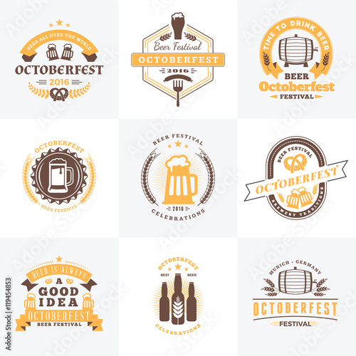 Beer Festival Octoberfest celebrations. Set of retro vintage bee