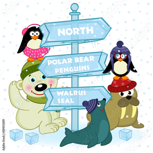 north animals near ice sign - vector illustration, eps