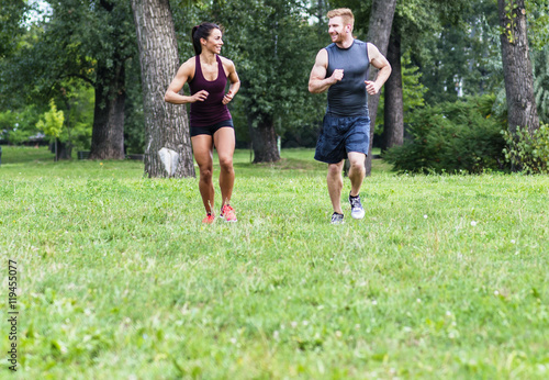 Young couple running