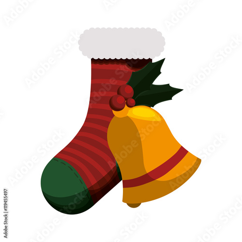 Cuadro en lienzo sock bell merry christmas celebration decoration icon