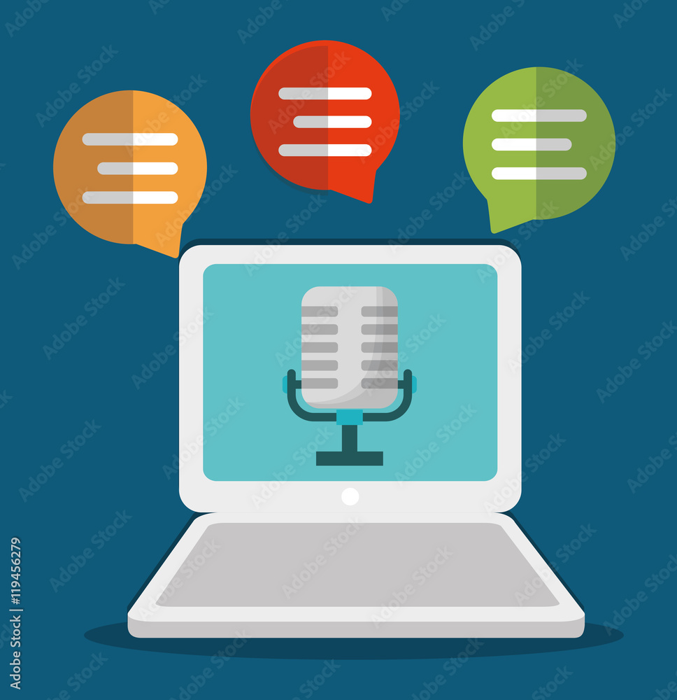 microphone bubble laptop gadget tool music sound voice con. Flat design. Vector illustration microphone bubble laptop gadget tool music sound voice con. Flat design. Vector illustration