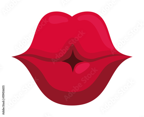 mouth lips kiss cartoon female sexy part body con. Flat and isolated design. Vector illustration