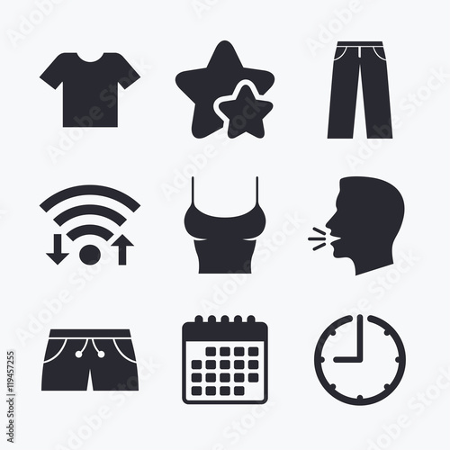Clothes signs. T-shirt and pants with shorts.