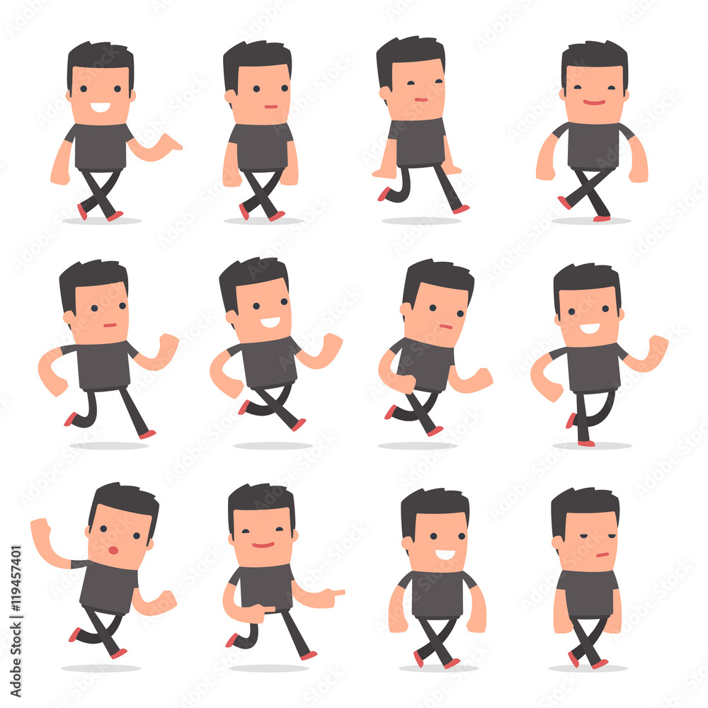 Set of Funny and Cheerful Character Bully goes and runs poses Set of Funny and Cheerful Character Bully goes and runs poses