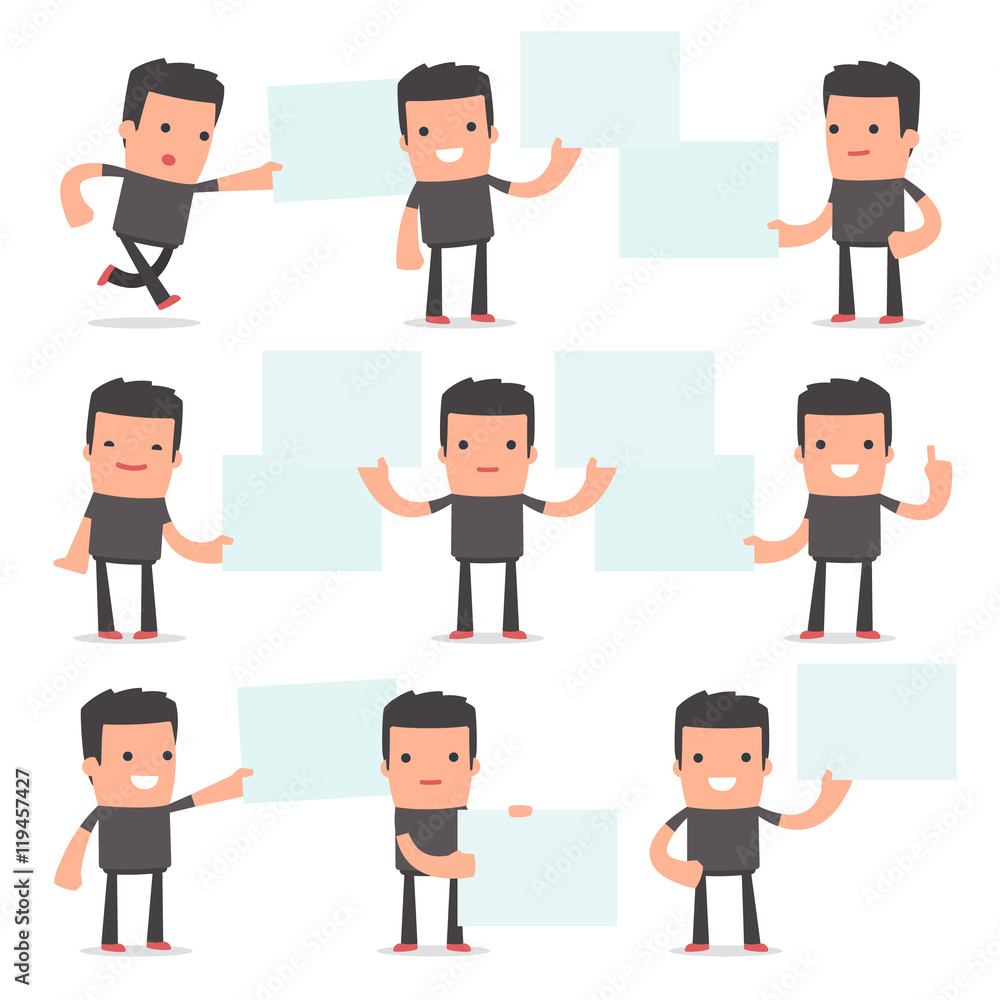 Set of Funny and Cheerful Character Bully holds and interacts wi Set of Funny and Cheerful Character Bully holds and interacts wi