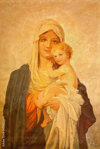 MARIANKA, SLOVAKIA - DECEMBER 4, 2012: The painting of Madonna by J. Balogh (20. cent.) in parish building of Marianka.