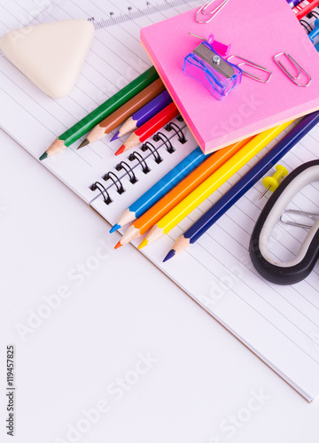 School supplies isolated on white background.