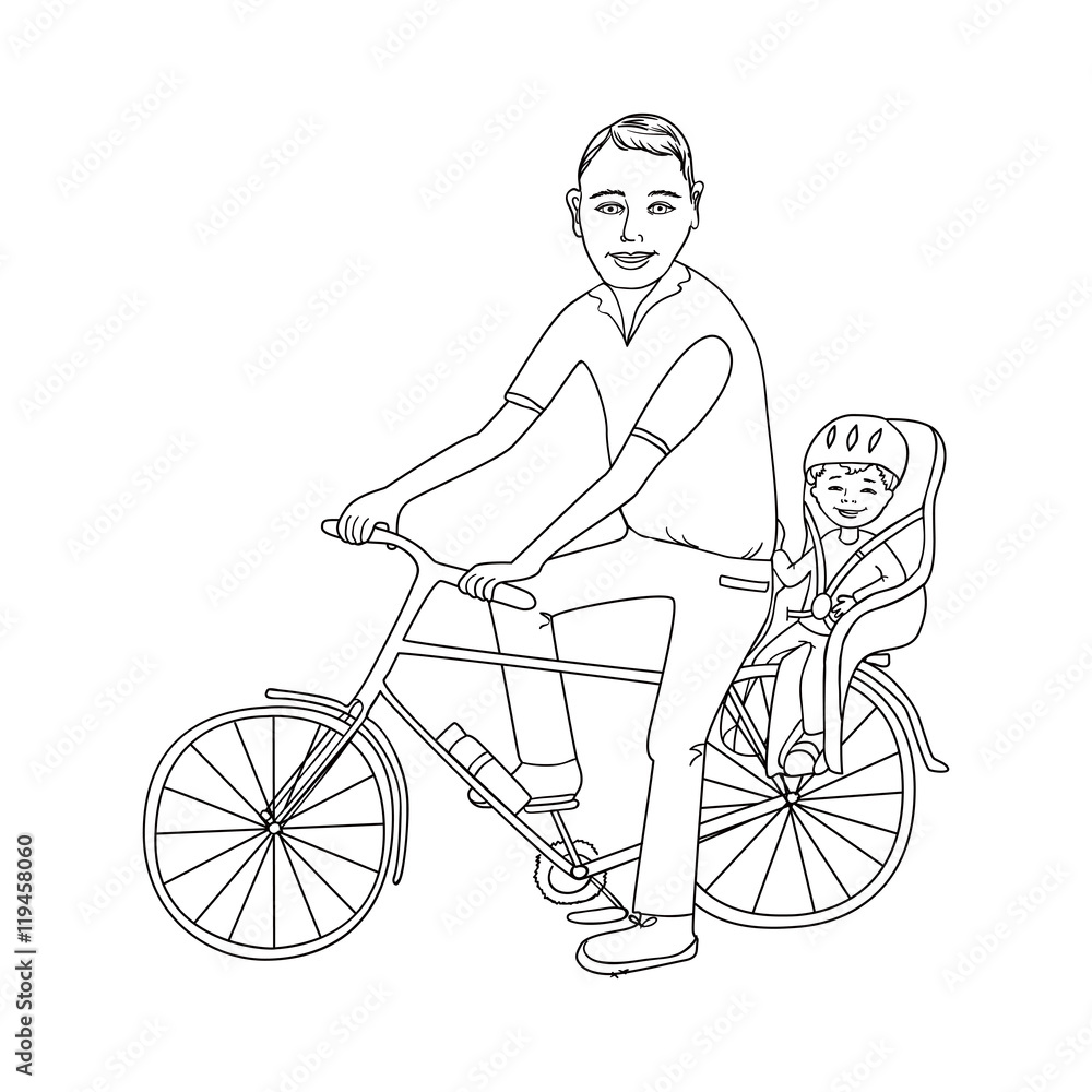 Dad with the baby go by bicycle. Dad with the baby go by bicycle.