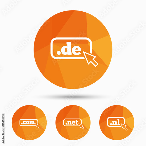 Top-level domains signs. De, Com, Net and Nl.