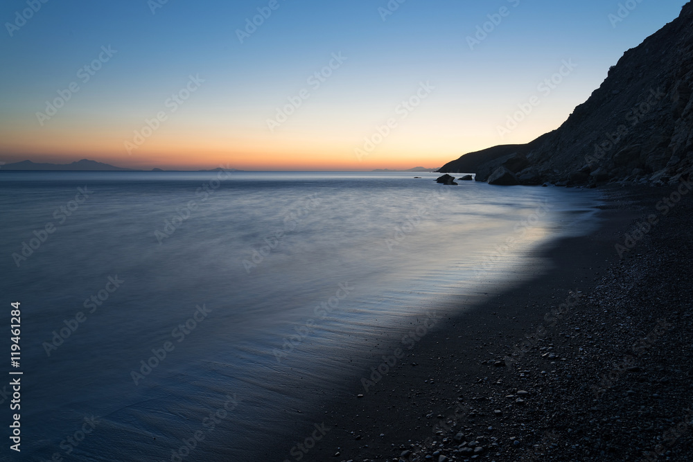 Beach at sunset in Kos island, Greece
