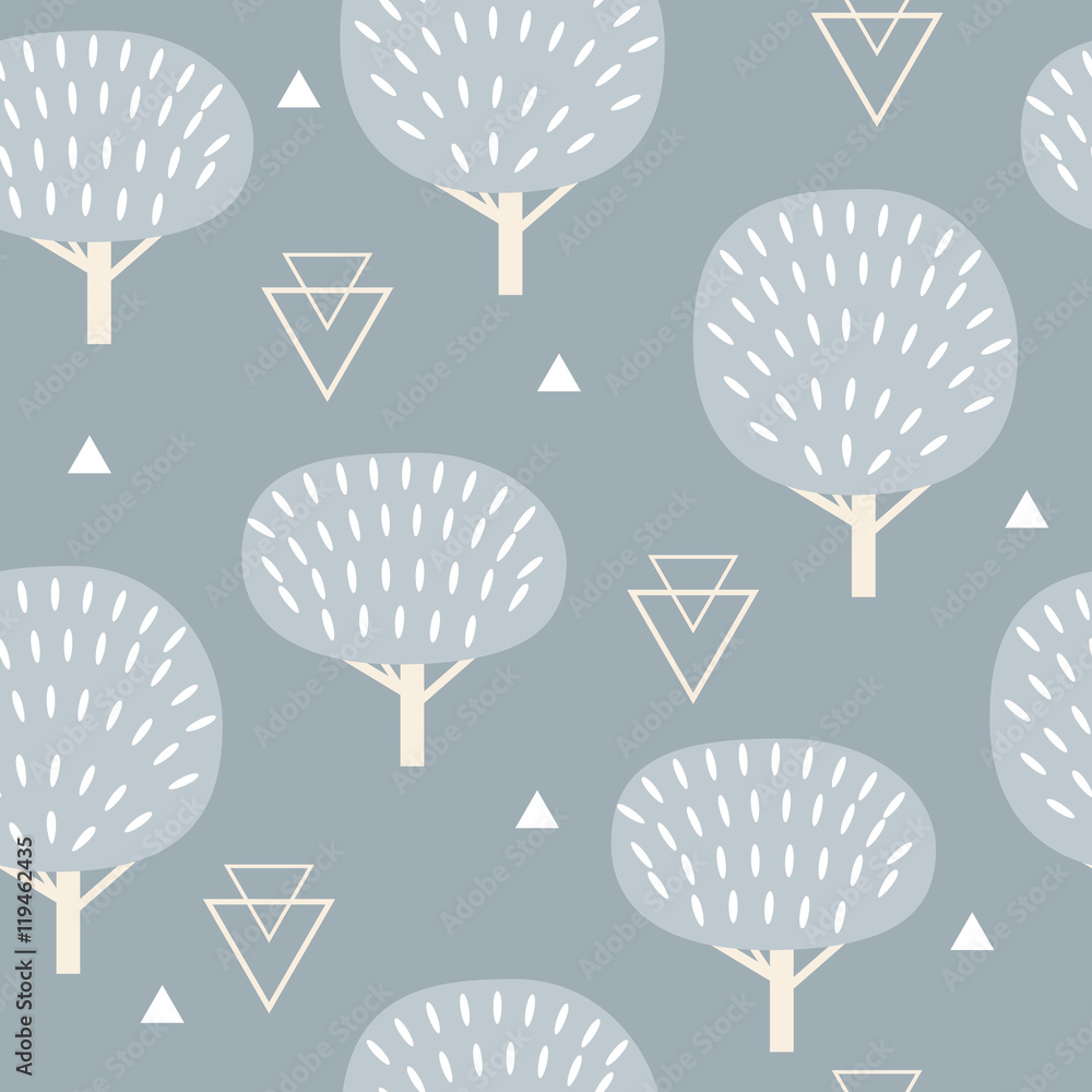 Seamless pattern in modern Scandinavian style. Vector geometry background of north nature. - obrazy, fototapety, plakaty 