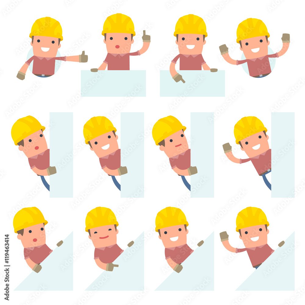 Set of Funny and Cheerful Character Builder holds and interacts Set of Funny and Cheerful Character Builder holds and interacts