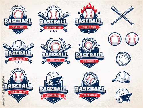 Canvas Print White, red and blue Vector Baseball logos