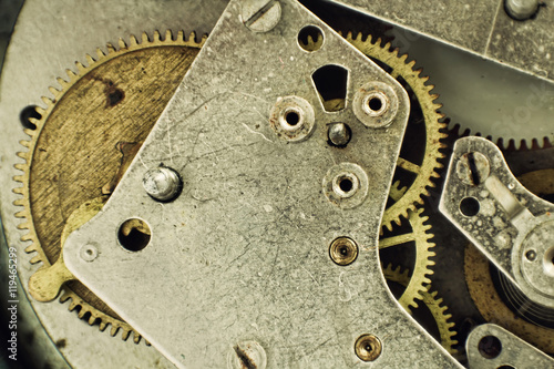 Old Clock Mechanism with Gears taken Closeup.