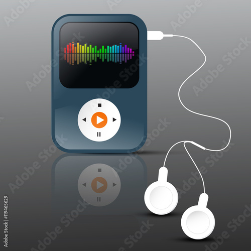 MP3 Player. Abstract Vector mp3 Player with Headphones and Frequency Graph on Display.