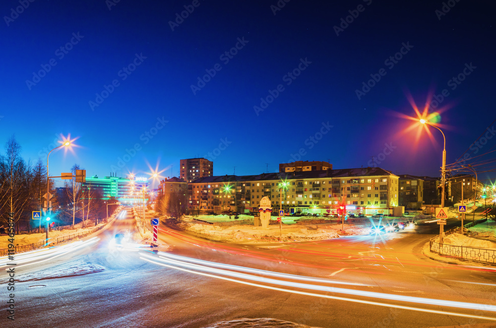 The crossroads of the city at night