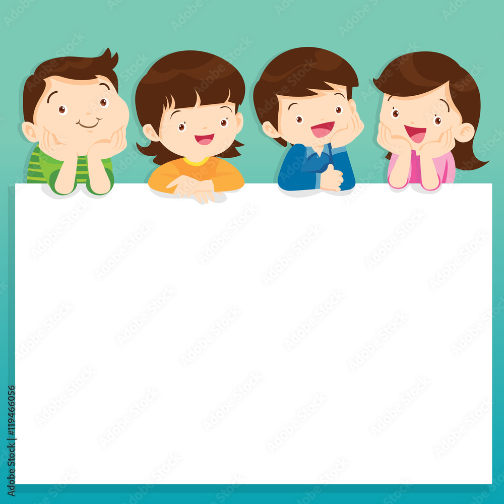 children post smile on a white board, space frame children post smile on a white board, space frame