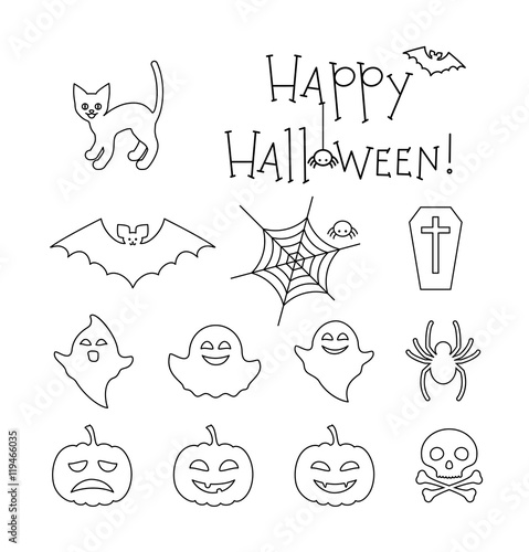 Halloween linear flat icons set.