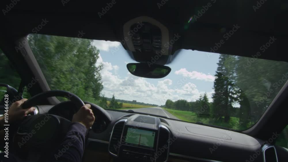 Car Driving on Highway. View from Car Cabin. Car Driving on Highway. View from Car Cabin.