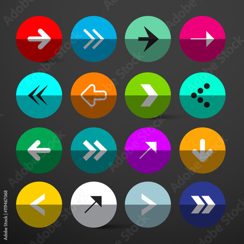 Free Download Arrow Buttons Set. Vector Colorful Circles with Arrows Signs on Dark Background. - GFXLoad