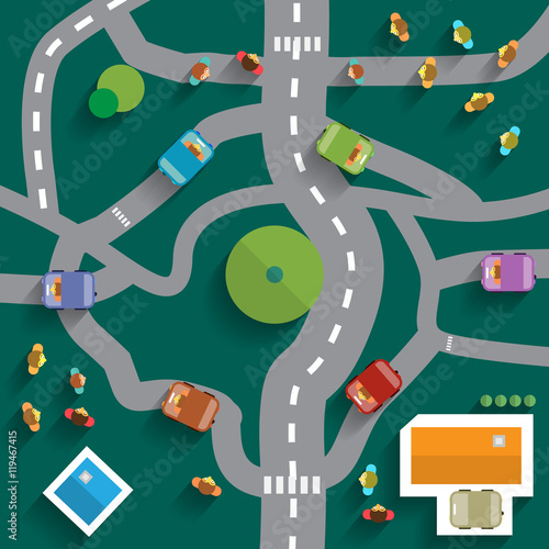 Top View City Map. Abstract Town Flat Design Vector.