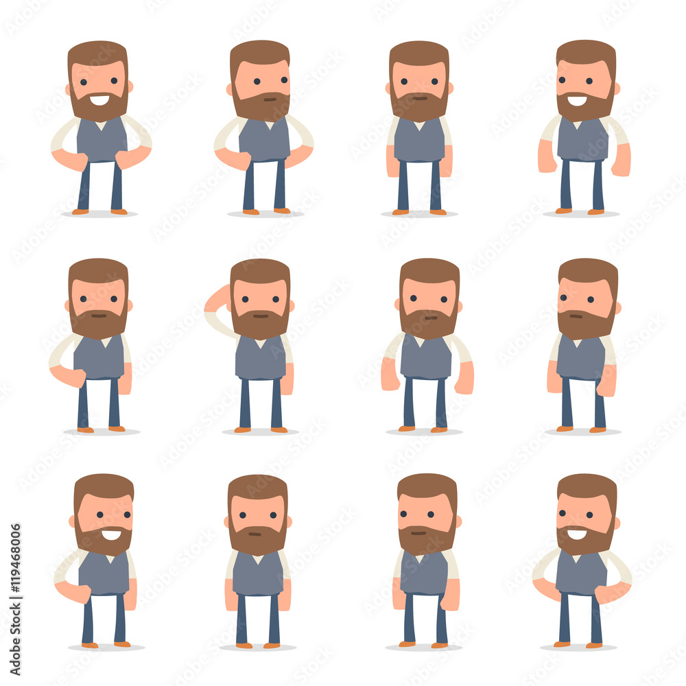 Set of Happy and Cheerful Character Copywriter standing in relax Set of Happy and Cheerful Character Copywriter standing in relax