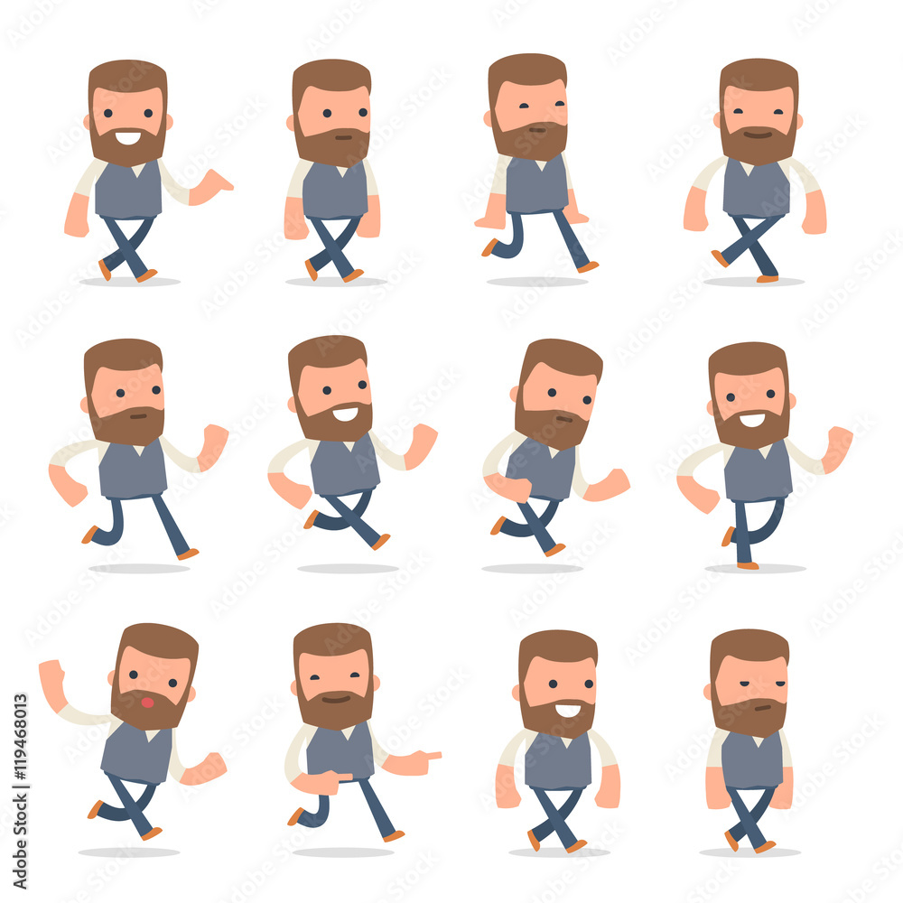 Set of Funny and Cheerful Character Copywriter goes and runs pos Set of Funny and Cheerful Character Copywriter goes and runs pos