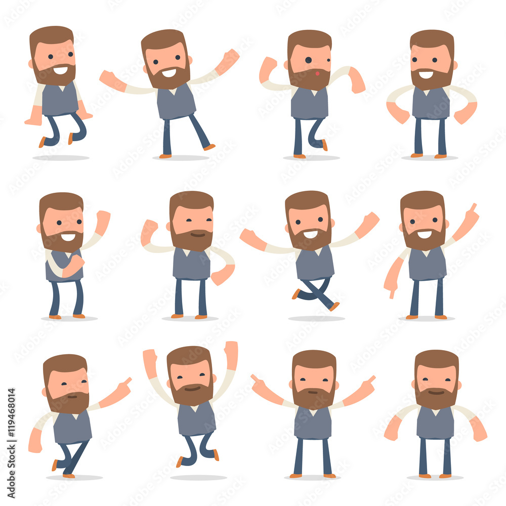 Set of Laughing and Joyful Character Copywriter in celebrates an Set of Laughing and Joyful Character Copywriter in celebrates an