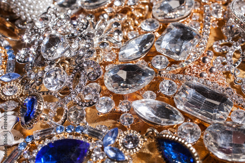 Close up of luxury golden and silver jewelry Close up of luxury golden and silver jewelry