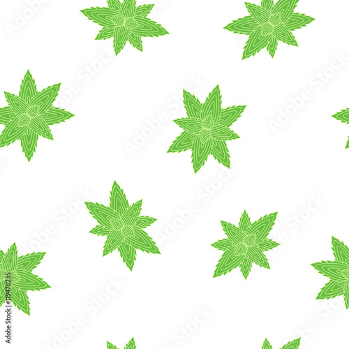 Seamless background pattern with green mint leaves on the white fond. Vector illustration eps 10