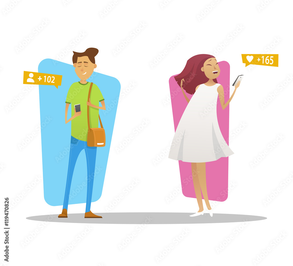 Students with gadgets. Caracter design. Vector illustration. Students with gadgets. Caracter design. Vector illustration.