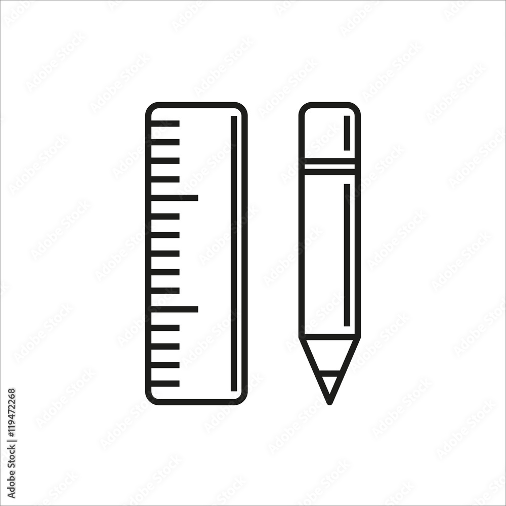 Pencil and ruler icon on white background Pencil and ruler icon on white background