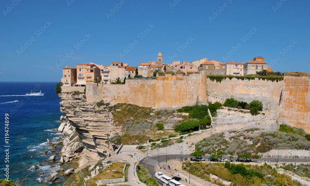 Seaside panorama of the Bonifacio city on Corsica
