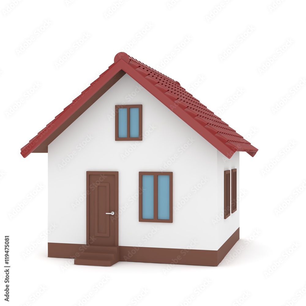 Isolated home with red roof on white. 3D rendering. Isolated home with red roof on white. 3D rendering.