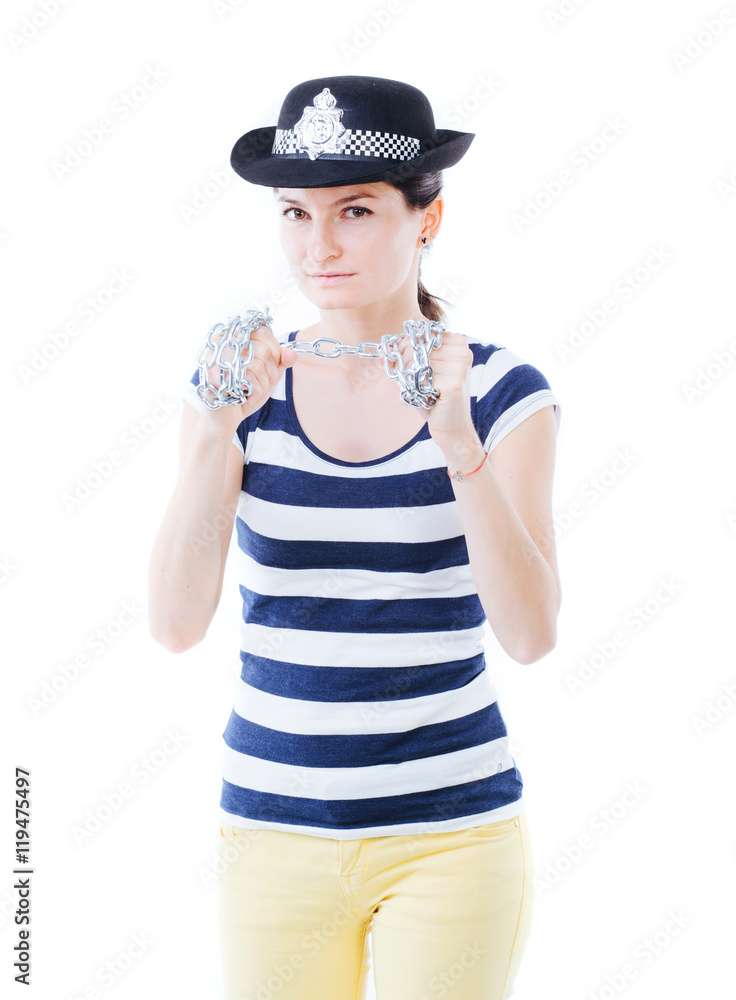 Young girl posing as a fearless policewoman Young girl posing as a fearless policewoman