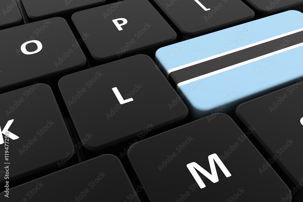 Computer keyboard, close-up button of the flag of Botswana. 3D render of a laptop keyboard Computer keyboard, close-up button of the flag of Botswana. 3D render of a laptop keyboard