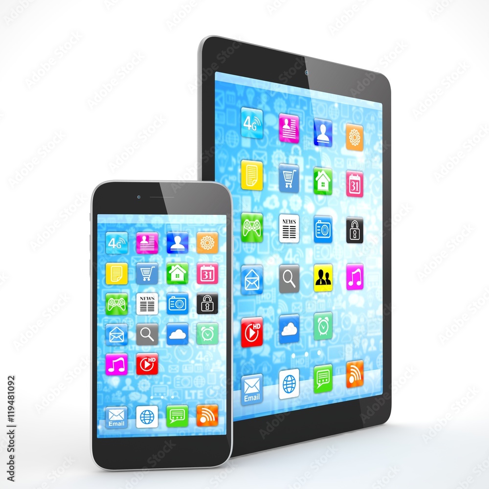 Tablet and smartphone on a white. 3d rendering. Tablet and smartphone on a white. 3d rendering.