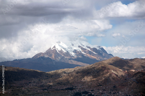 The city of La Paz and the Illimani mountain in Bolivia