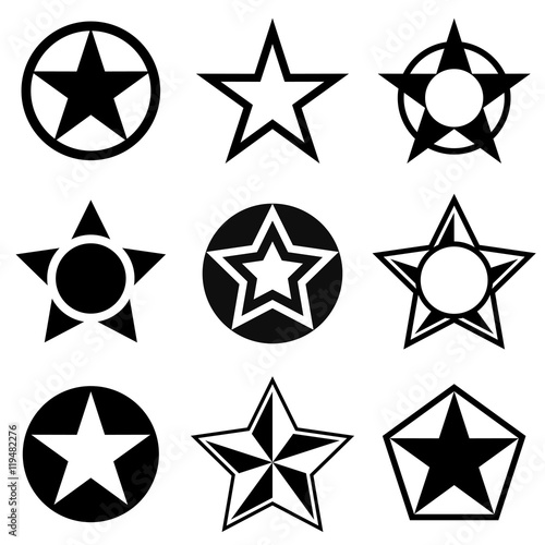 Shapes with five-pointed star. Vector design elements with five-pointed star black-and-white color