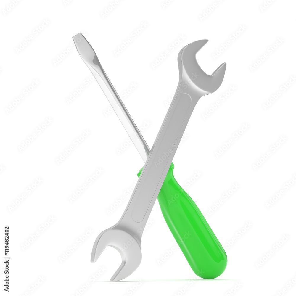 3D Illustration Wrench and screwdriver, service concept 3D Illustration Wrench and screwdriver, service concept