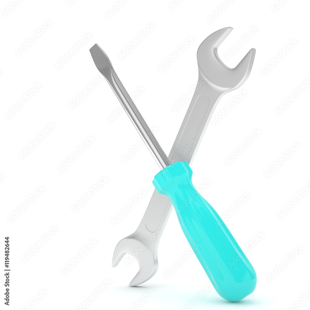 3D Illustration Wrench and screwdriver, service concept 3D Illustration Wrench and screwdriver, service concept
